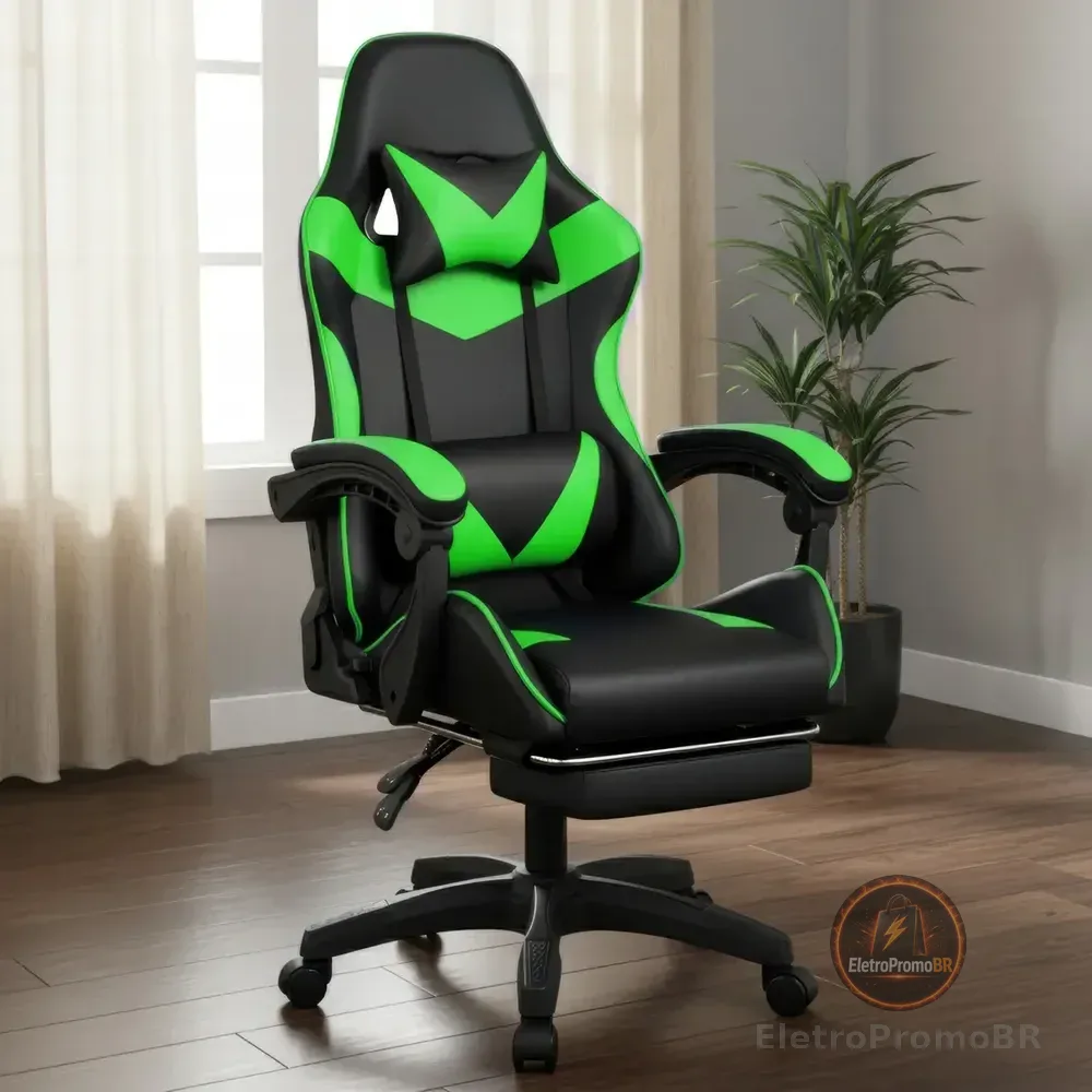 Cadeira Gamer Jogos Escritório Ergonômica Giratória 360 Luxo Cor Verde