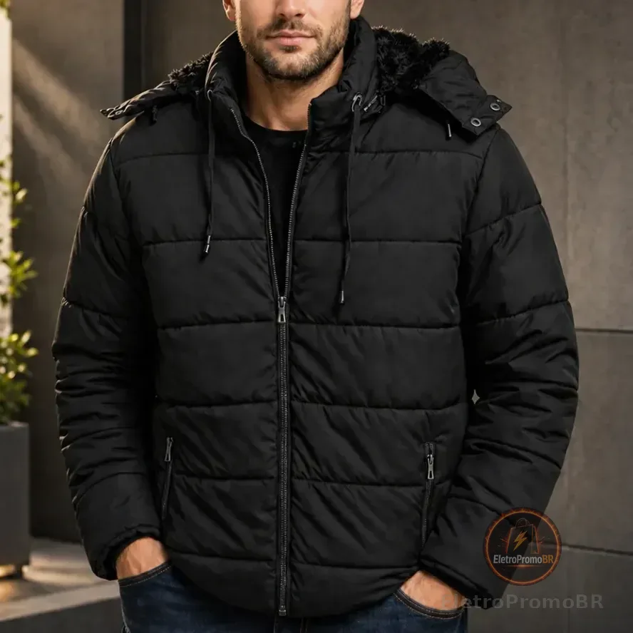 Jaqueta Bobojaco Forrado Peluciado Frio Inverno Impermeável Preto G Lisa