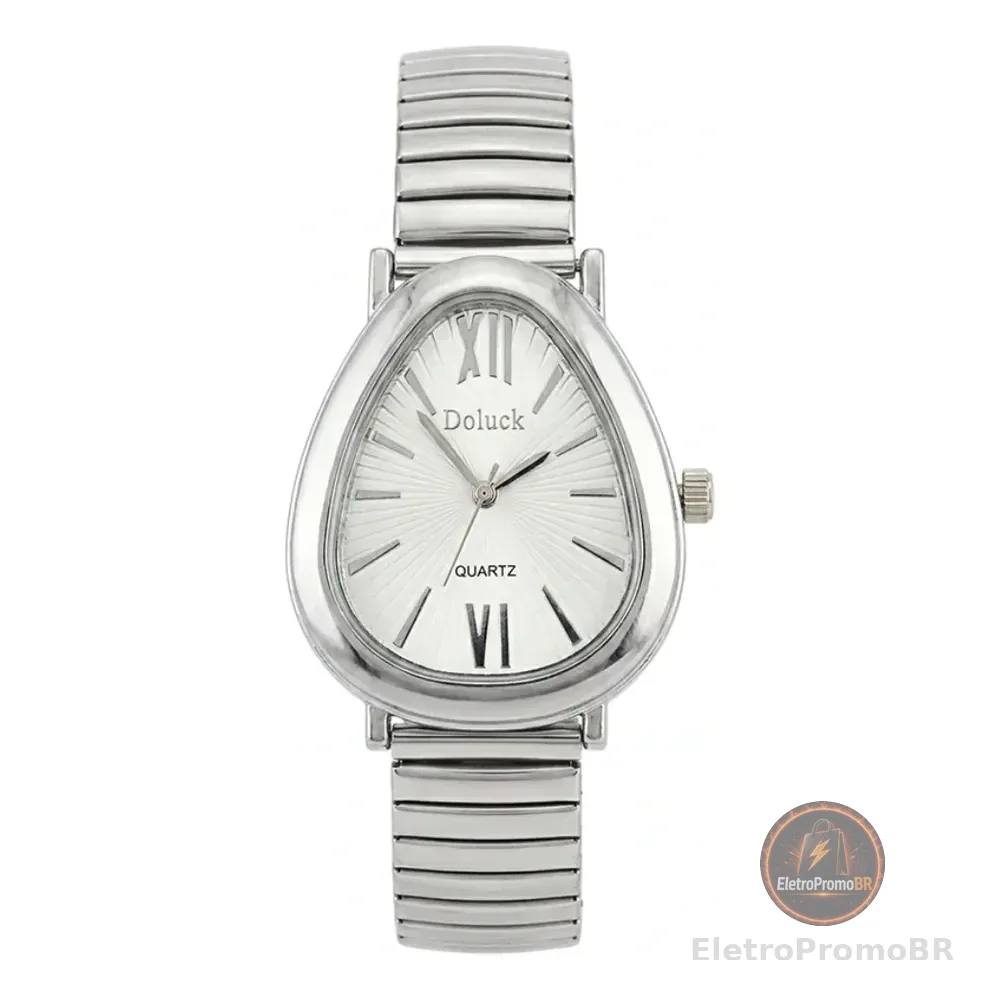 Relógio De Pulso Feminino Premium Aço Bracelete Tulipa Moda Prata