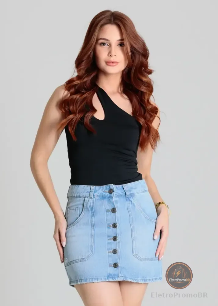 Saia Jeans Sawary Feminino Índigo Saia Jeans Mini_280043