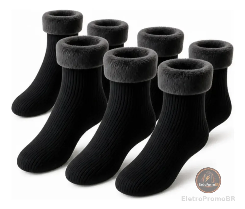 Kit 6 Meias Térmica Grossa Quente Inverno Frio Forrada Pelo