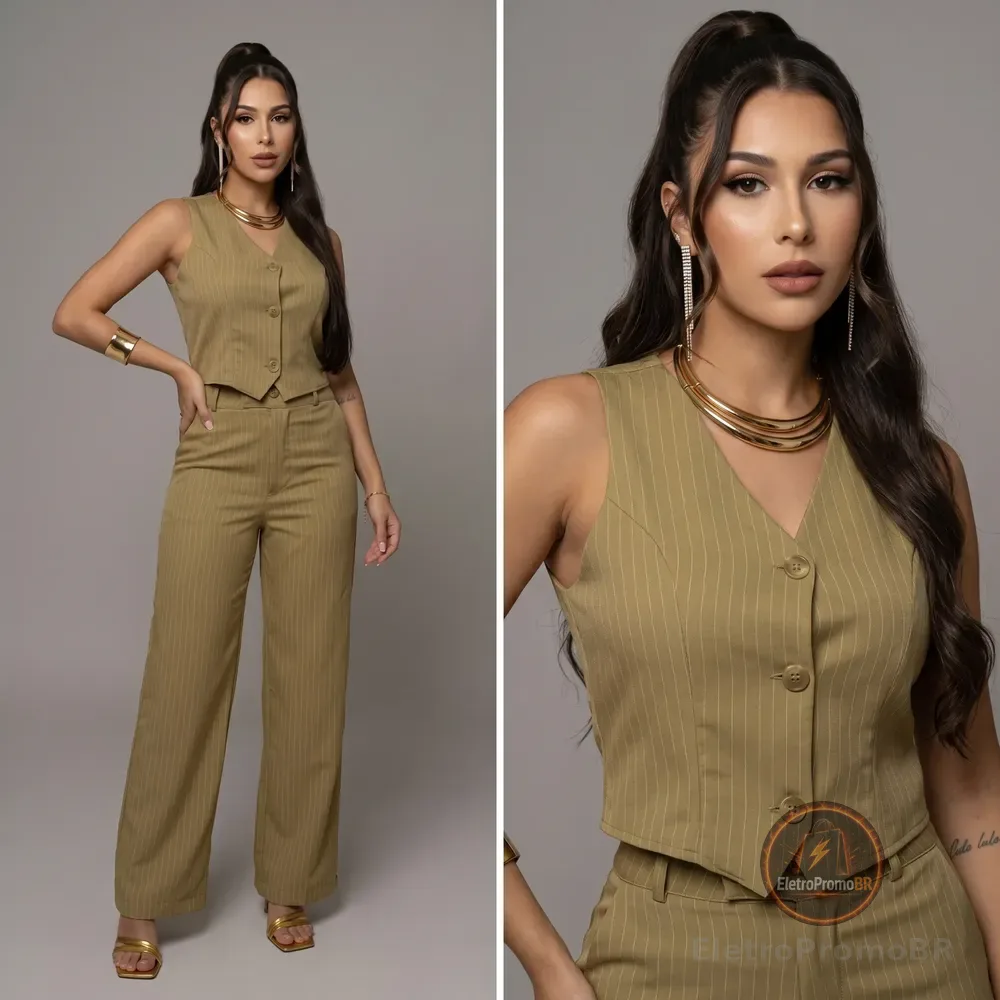Conjunto Alfaiataria Social Risca De Giz Feminino Elegante