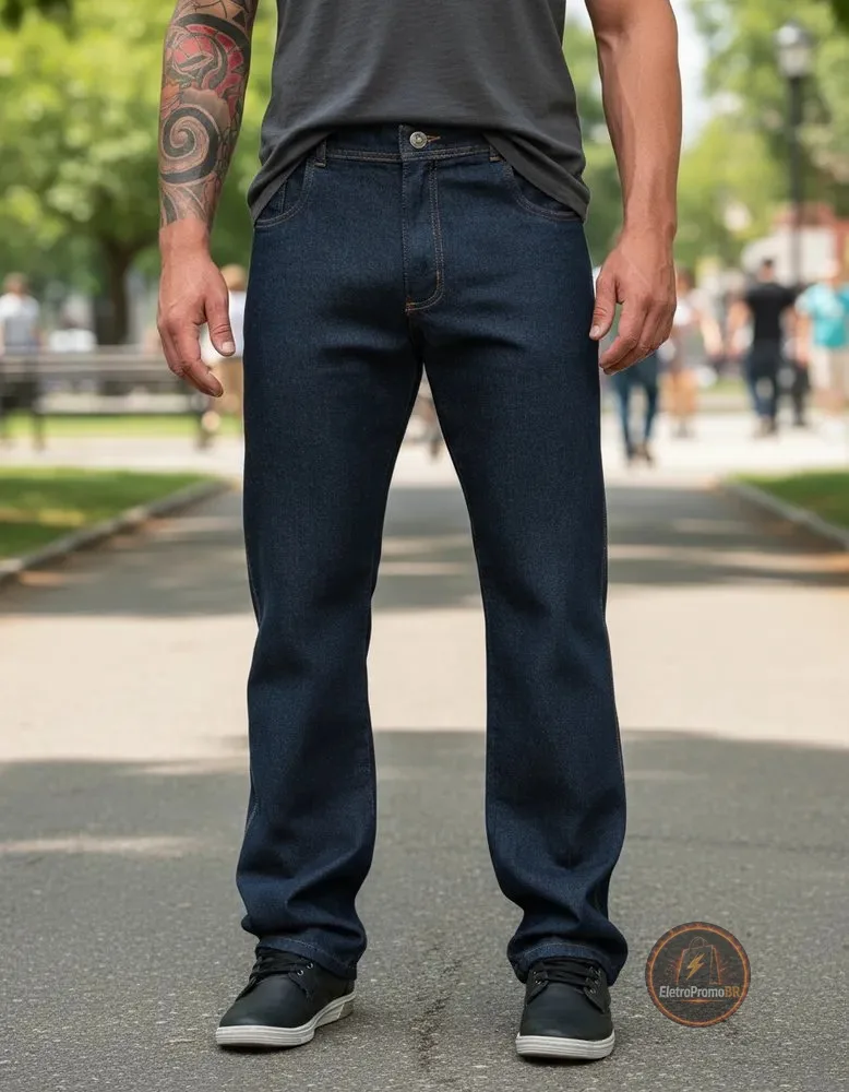 Calça Jeans Masculina Grossa Para Trabalho Boca Larga Balão