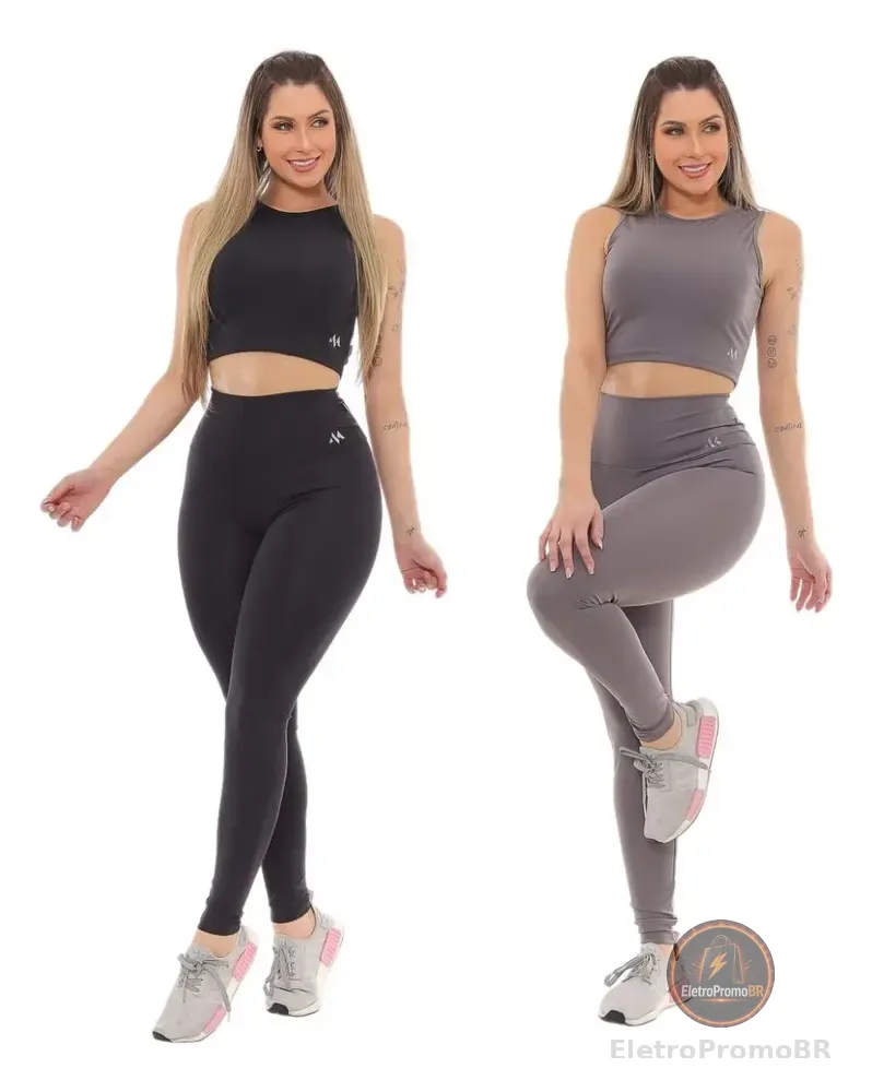 Kit 2 Conjunto Blackout Moda Fitness Zero Transparencia