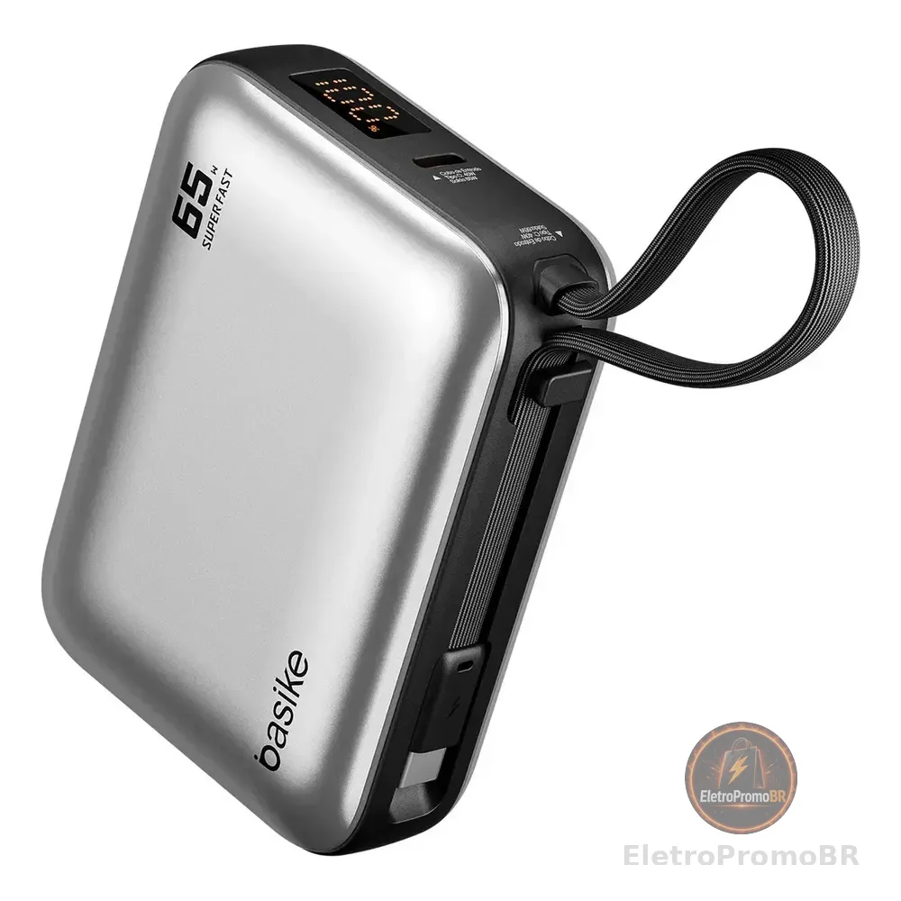 Power Bank Basike 20000mah Para Notebook E Celular Com Cabo Usb-c 65w Cinza