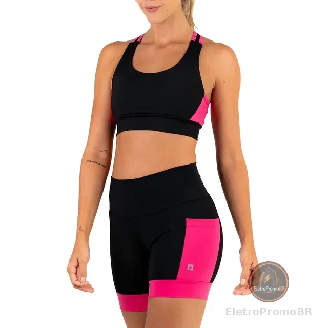 Conjunto Academia Zero Transparência Top E Shorts Com Bolsos