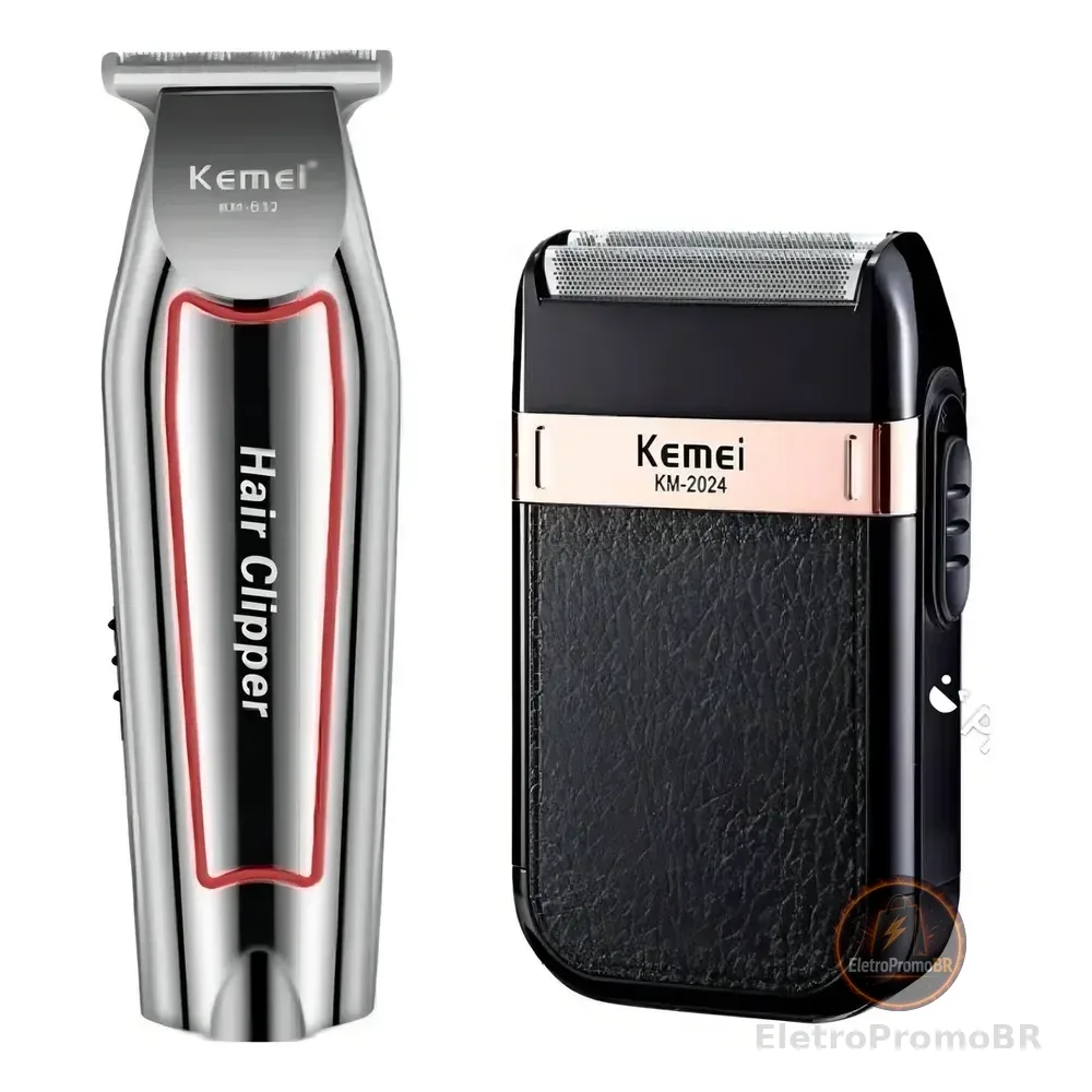 Máquina De Cortar Cabelo Kemei Km-032 Sem Fio 3 Pentes Bivolt Prateado 127/220v