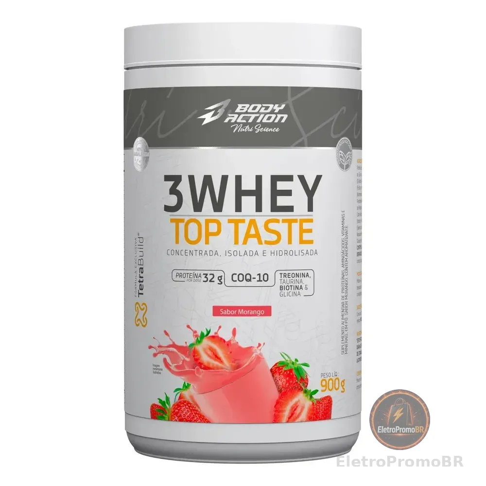3 Whey Top Taste 900gr Bodyaction Sabor Morango