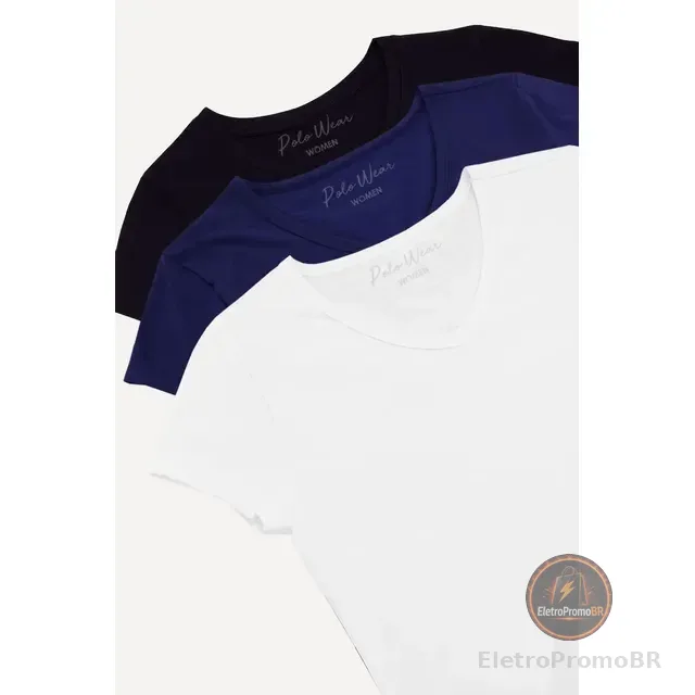 Kit 3 Camisetas Básicas Feminina Polo Wear Sortido