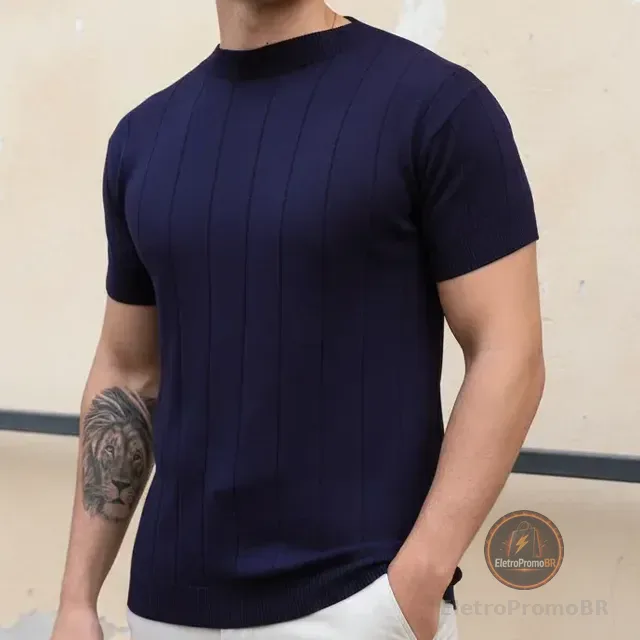Camiseta Social Masculina Modal Tricô Macia Canelada Casual