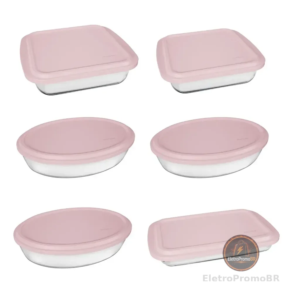 Conjunto Assadeiras 6 Peças Com Tampa Cor Rosa - Marinex