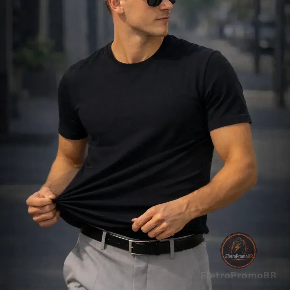 Camiseta Basica Modal Masculina Algodão Malha Peruana Preto Sem Estampa Gg Liso