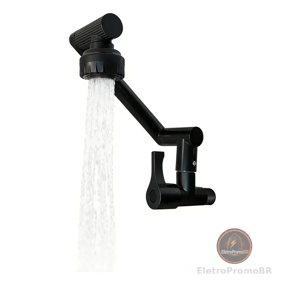 Torneira Para Parede Monocomando 360° - Cozinha Flexível Preto Brilhante