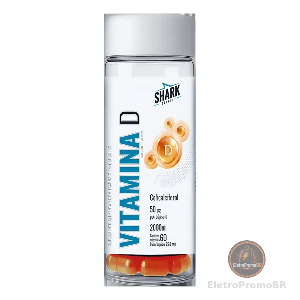 Vitamina D3 60 Cápsulas Shark Clinic Suplemento Nutricional Sem Glúten Sem Sabor