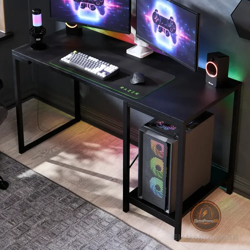 Escrivaninha Gamer Tóquio Industrial Preta Com Suporte Para Cpu Preto