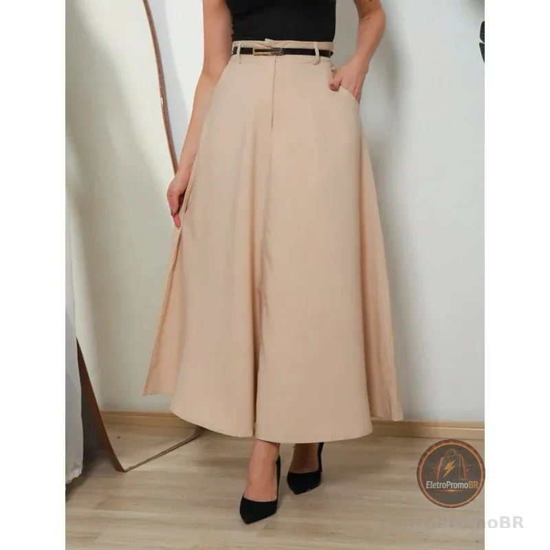Saia Longa Feminina Alfaiataria Casual Cintura Alta - Várias cores