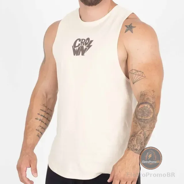 Regata Masculina 100% Algodão Musculação Shock Creme