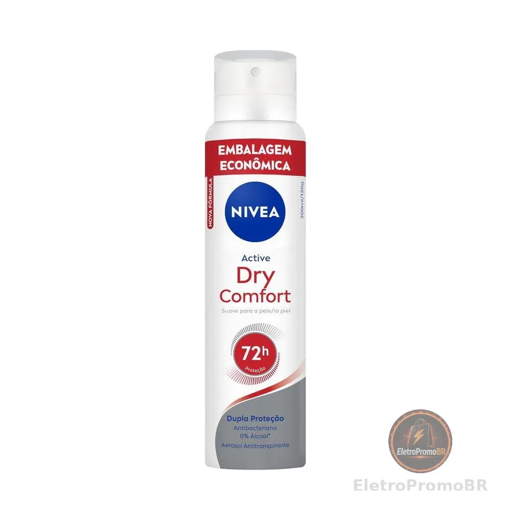 NIVEA Desodorante Antitranspirante Aerossol Dry Comfort 200ml, Proteção 72h, Contra Suor e Mau Odor, Dupla Proteção, Antibacteriano