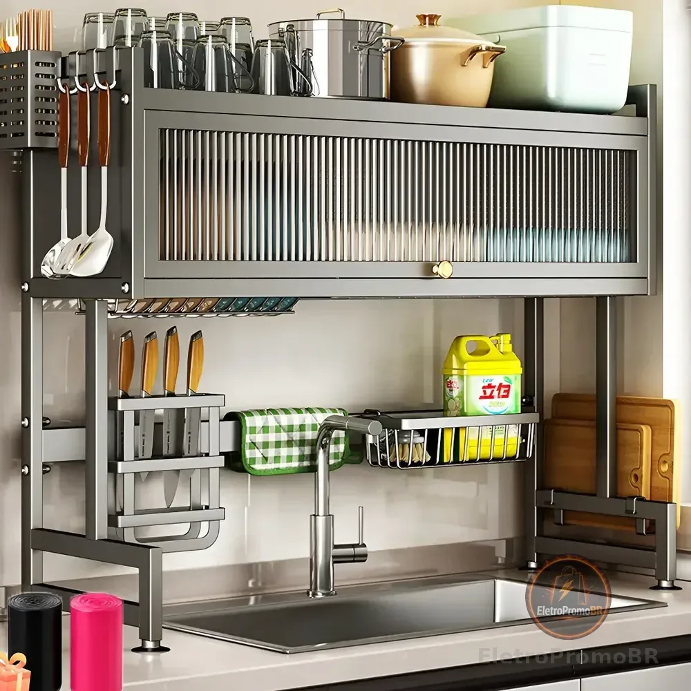 Escorredor De Pratos Louça Preto Cozinha Suspensa 65cm 18pçs Preto