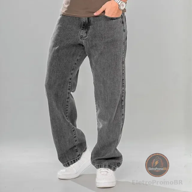 Calça Balão Jeans Masculina Marmorizada Streetwear Larga Bag