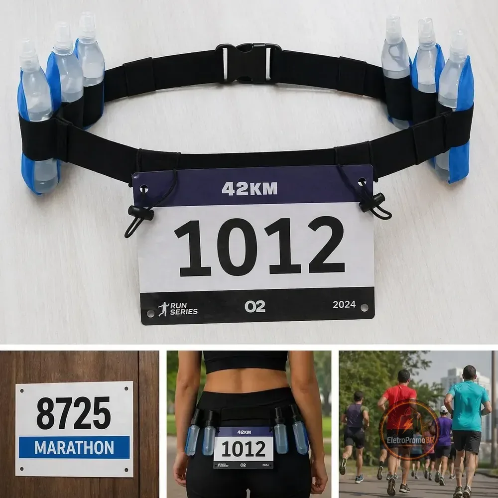Cinto Porta Número Para Corrida Ciclismo Triathlon Gel Carbo Preto