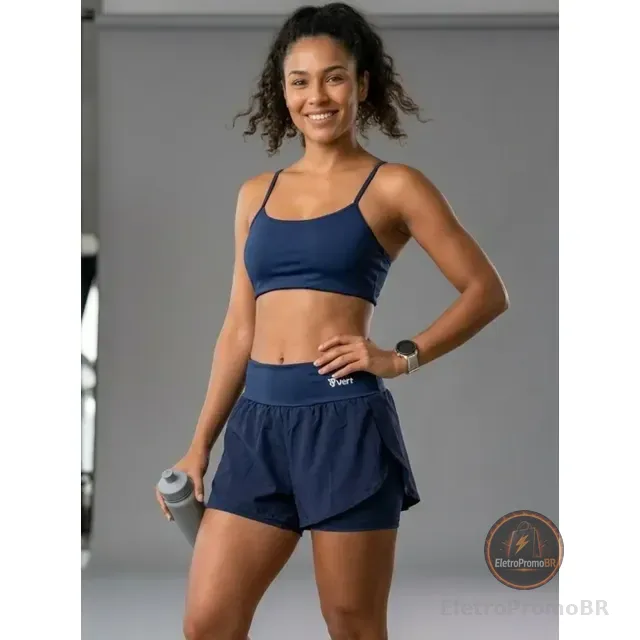 Conjunto Feminino Academia Top Short Duplo Cintura Alta