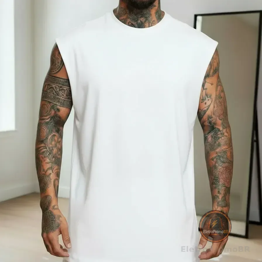 Regata Oversized Masculino Tamanho Grande Básica Lisa Branco P