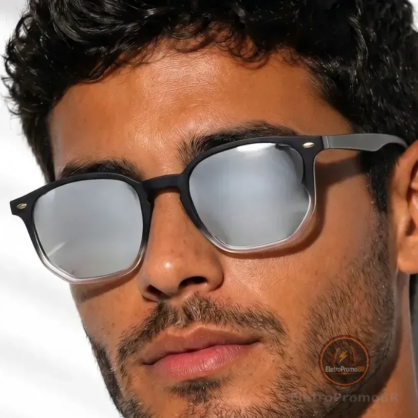 Óculos De Sol Moderno Hype Design Geométrico Uv400 Prata Espelhado Mescla Prata