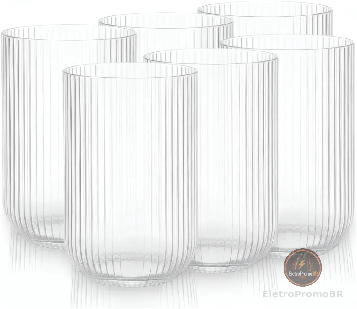 Jogo com 6 Copos Conjunto de Peças de Vidro Transparente, Linha 450ml para Suco e Água