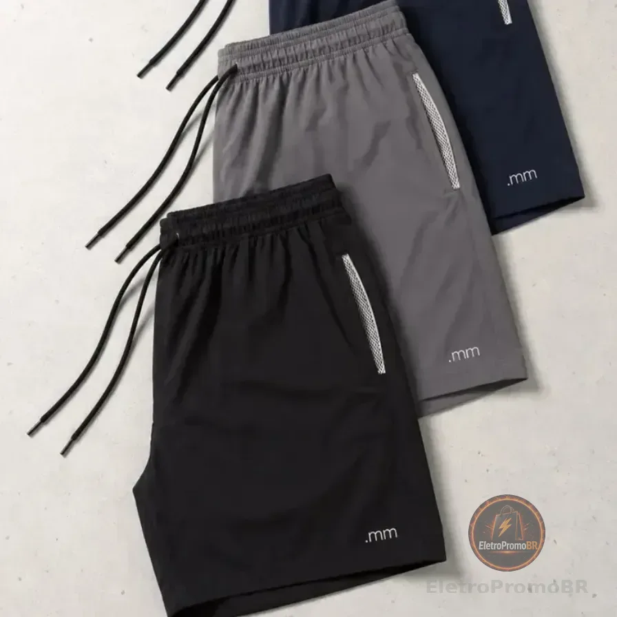 Kit 3 Bermuda Masculina Tactel Com Elastano Academia Treino Preto-marinho-cinza Gg