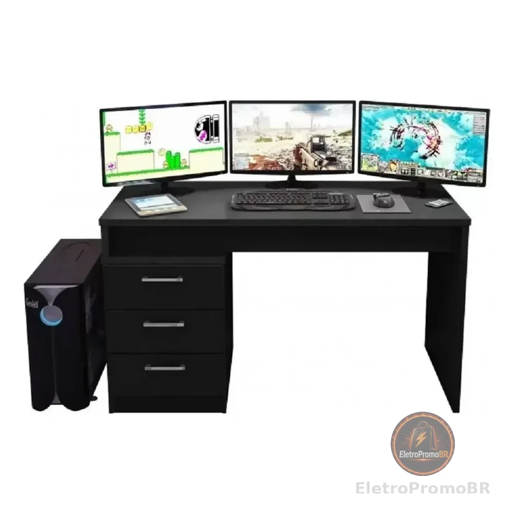 Escrivaninha Gamer Siena Móveis Drx 6000 Mdp De 178cm X 75cm X 54cm Preto Pintura Uv