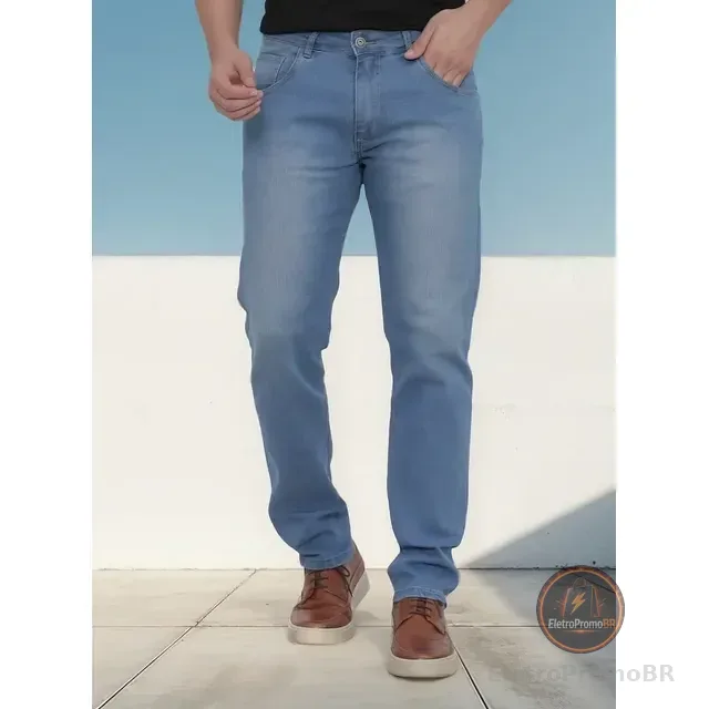 Calça Jeans Masculina Corte Reto Tradicional Lycra Básica
