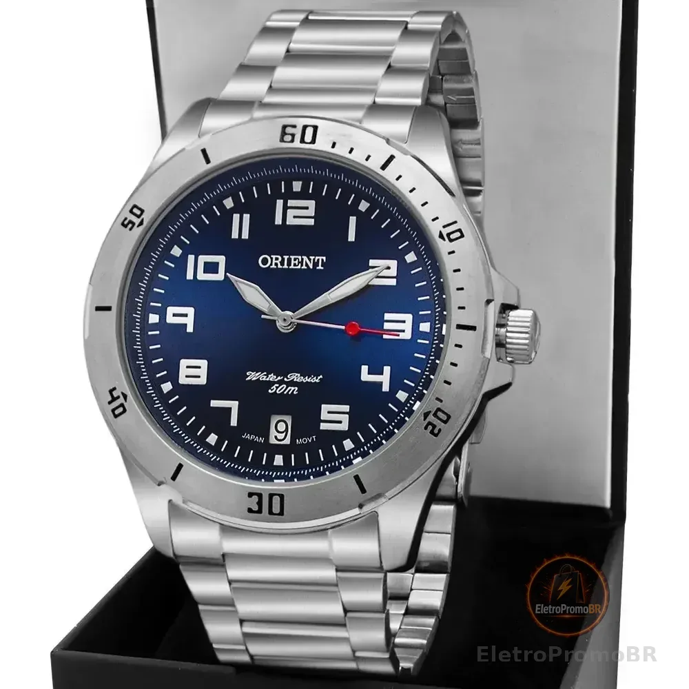 Relogio Orient Masculino Analogico Prateado Mbss1155a D2sx Azul-escuro