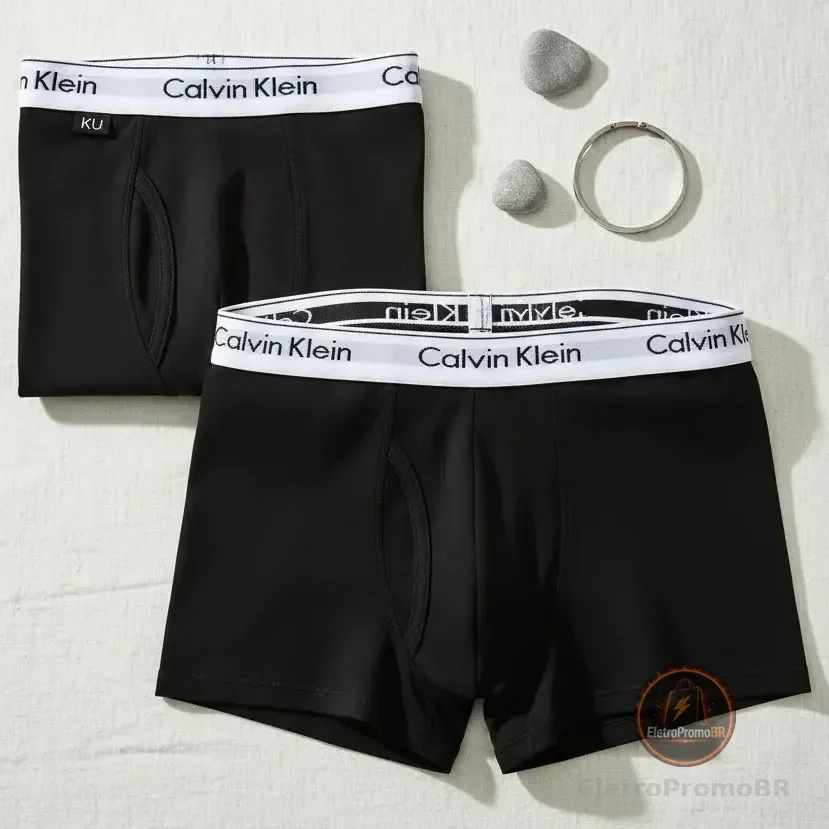 Kit Com 2 Cuecas Boxer Masculina Preta Calvin Klein Preta - 0987 Liso L