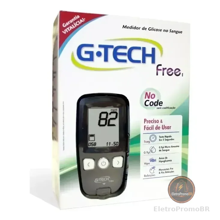 Kit Medidor De Glicemia G-tech Free Preto