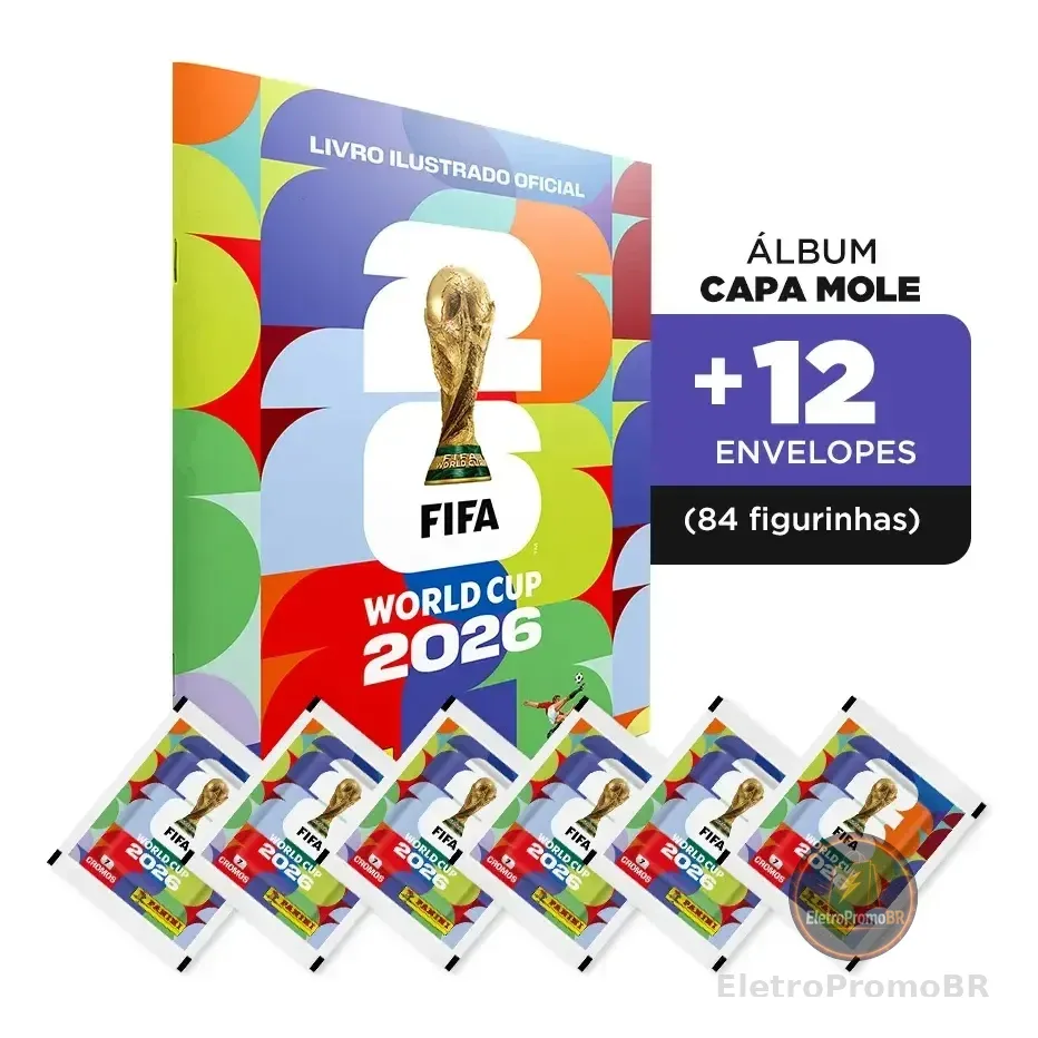 Àlbum Copa Do Mundo Fifa 2026 + 84 Figurinhas Capa Mole (12 Envelopes)
