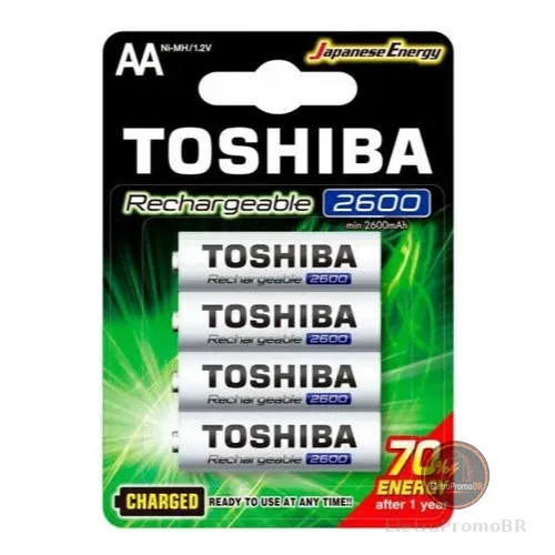 Pilha Recarregável Toshiba AA 1,2V 2600mAh Tamanho Médio TNH6GAE Com 4 Unidades
