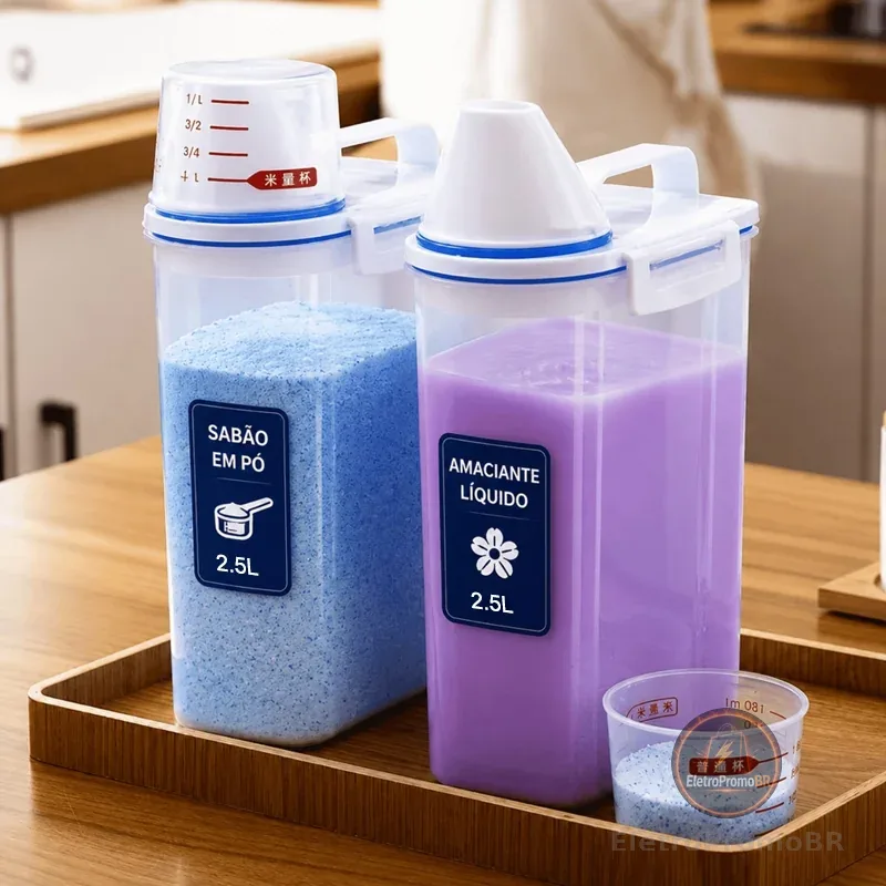 Dispenser Organizador Lavanderia 2,5L Ideal para Arroz Grãos Produtos de Limpeza e Ração Multiuso