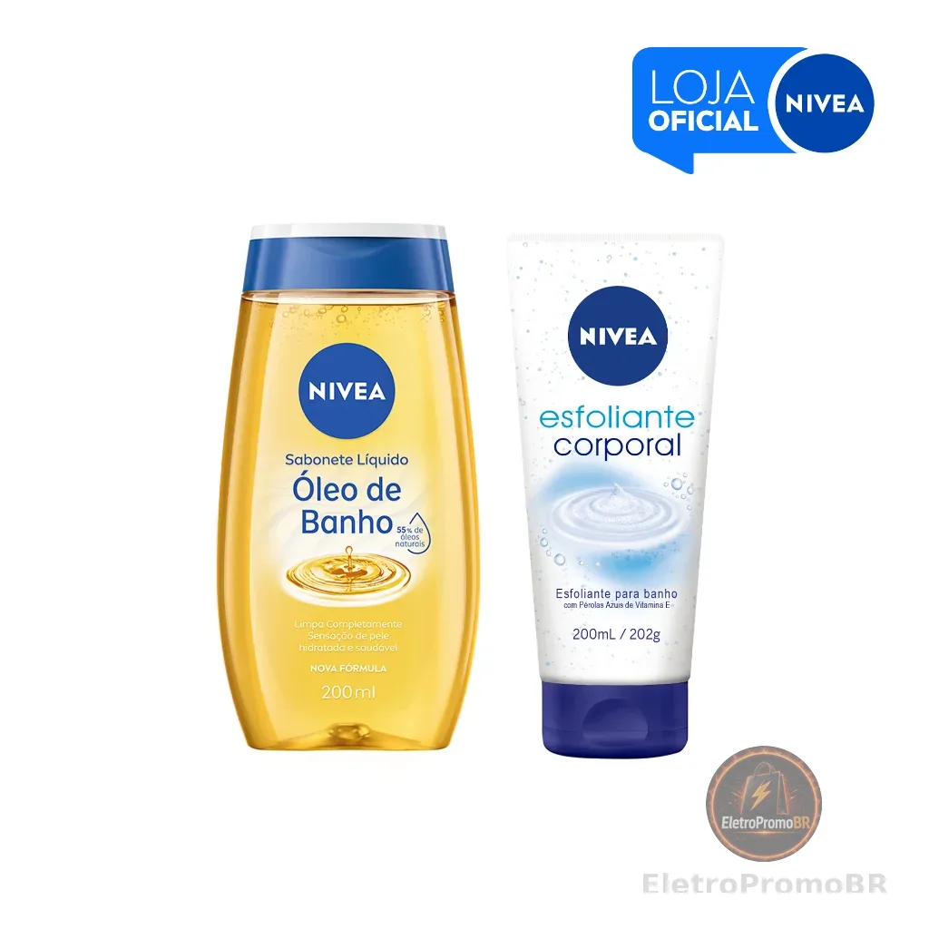 KIT NIVEA Sabonete Líquido Óleo de Banho 200ml + Esfoliante Corporal Para Banho 200ml