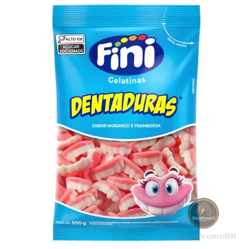Bala Fini Gelatina Dentadura Morango Com Framboesa 500gr