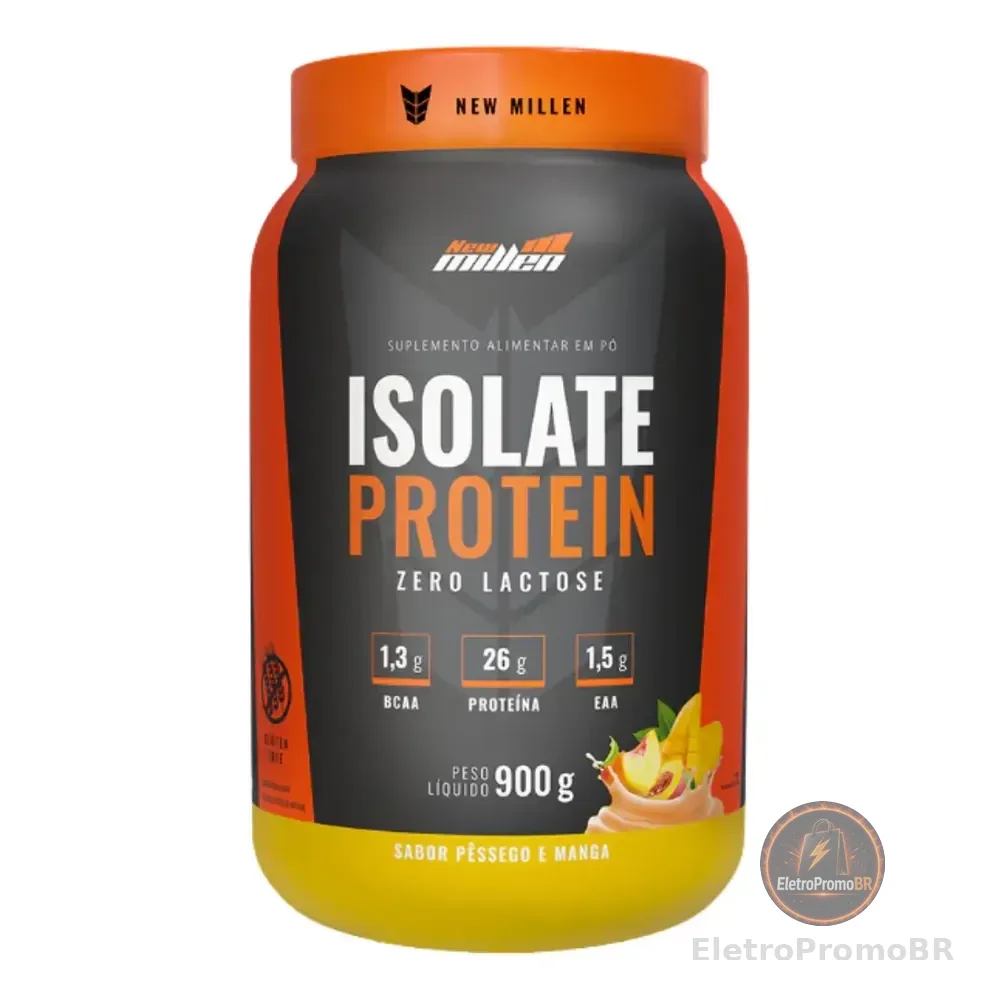 Whey Isolado New Millen Isolate Protein Pó 900g Pote Sabor Pessego Com Manga