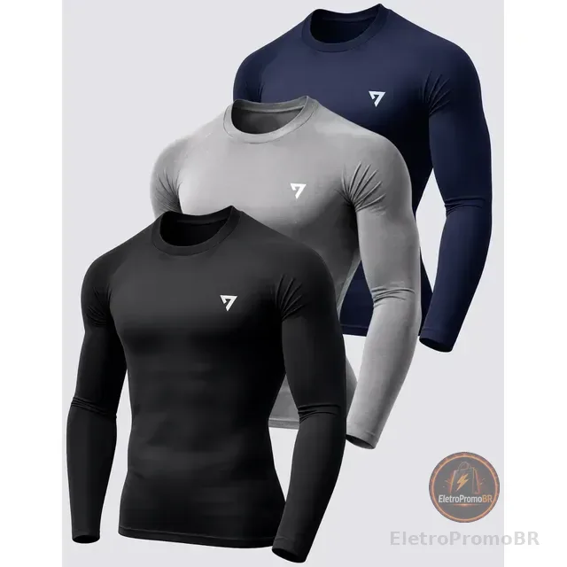 Kit 3 Camisetas Térmicas Masculina Segunda Pele Camisa Uv50-