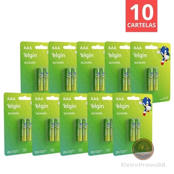 Pilha Elgin Alcalina Palito AAA Cx.10 Cartelas de 2 Unidades