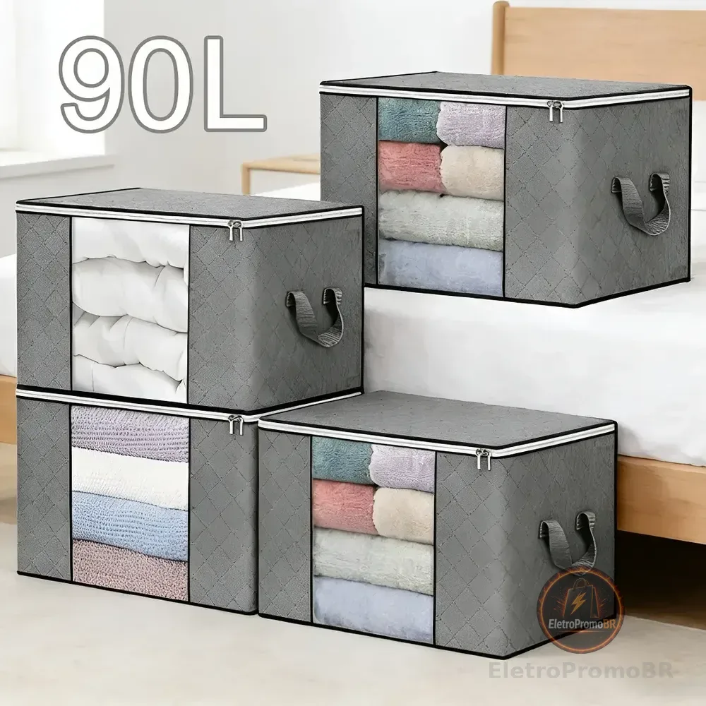 Kit 4un Saco Organizador Edredon Cobertor Multiuso Dobrável Cinza