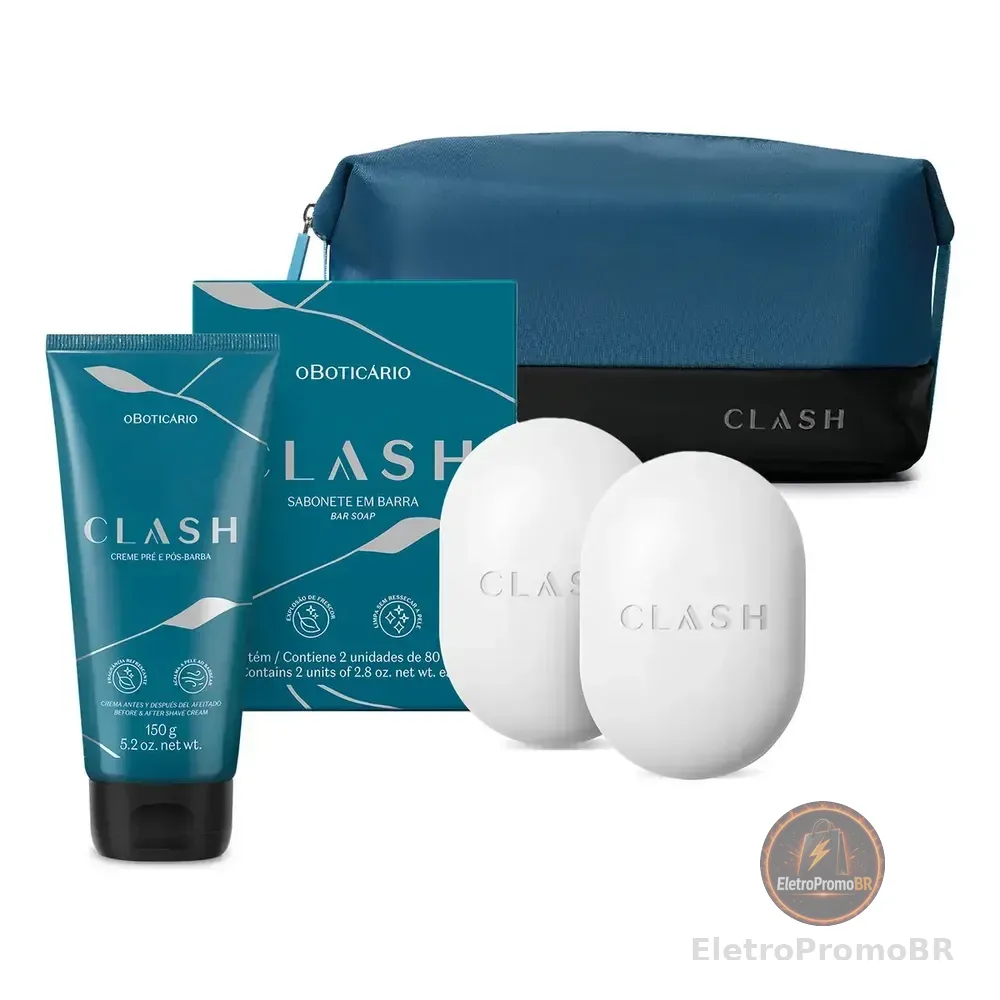 Clash: Creme Pré E Pós- Barba + Sabonete Em Barra 2x80g + Nécessarie