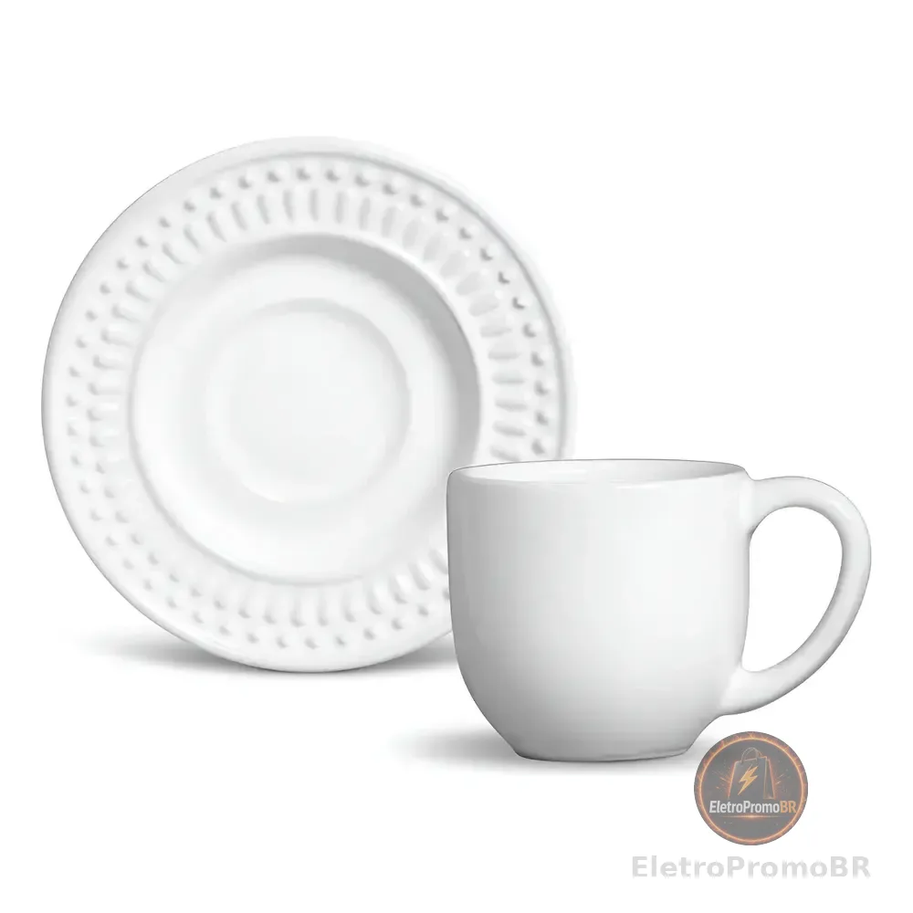 Jogo De Café Porto Brasil Cerâmica 12 Peças Branco 72ml Roma Branco