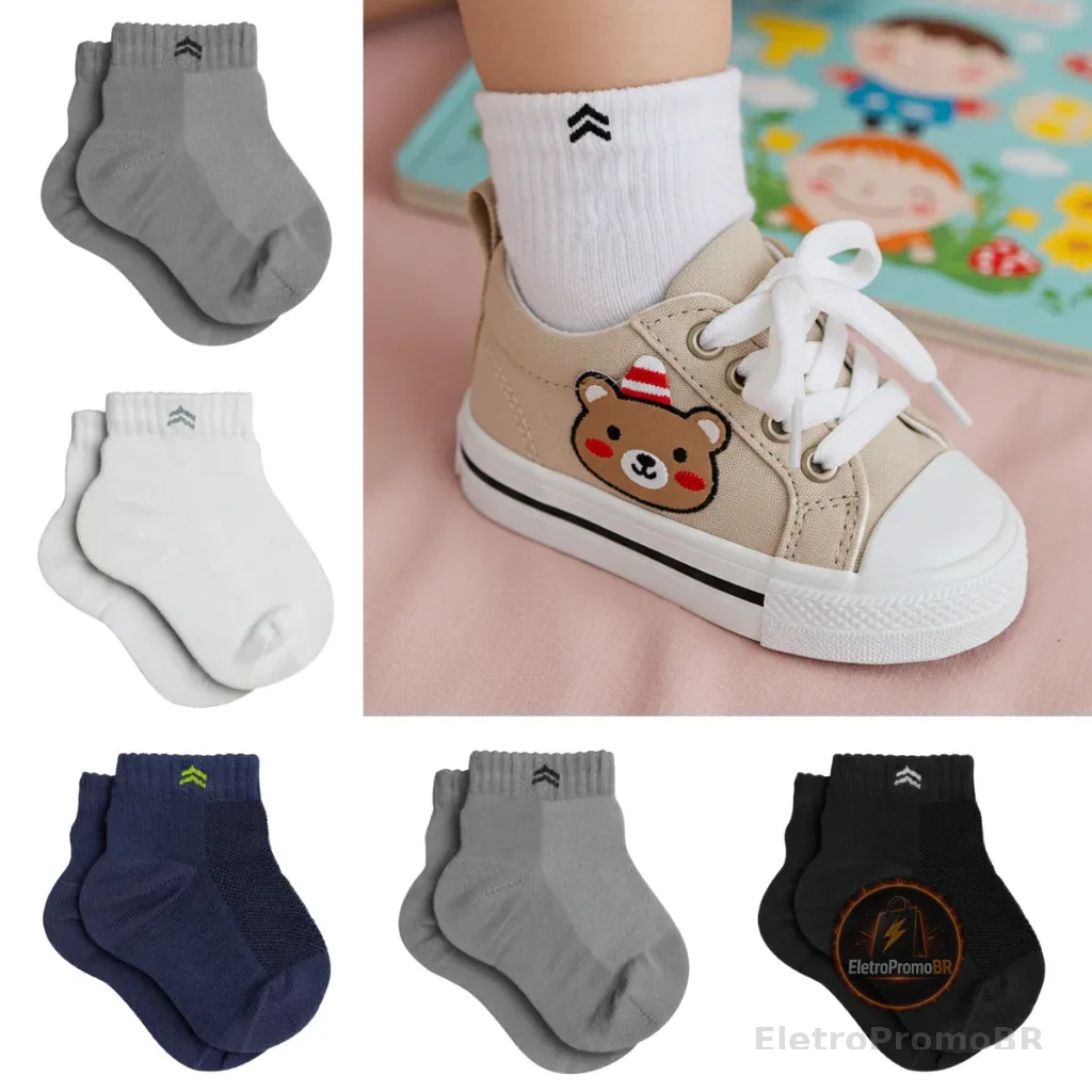 Kit 10 Pares de Meia Infantil Bebês Up 02025 Algodão Cano Médio