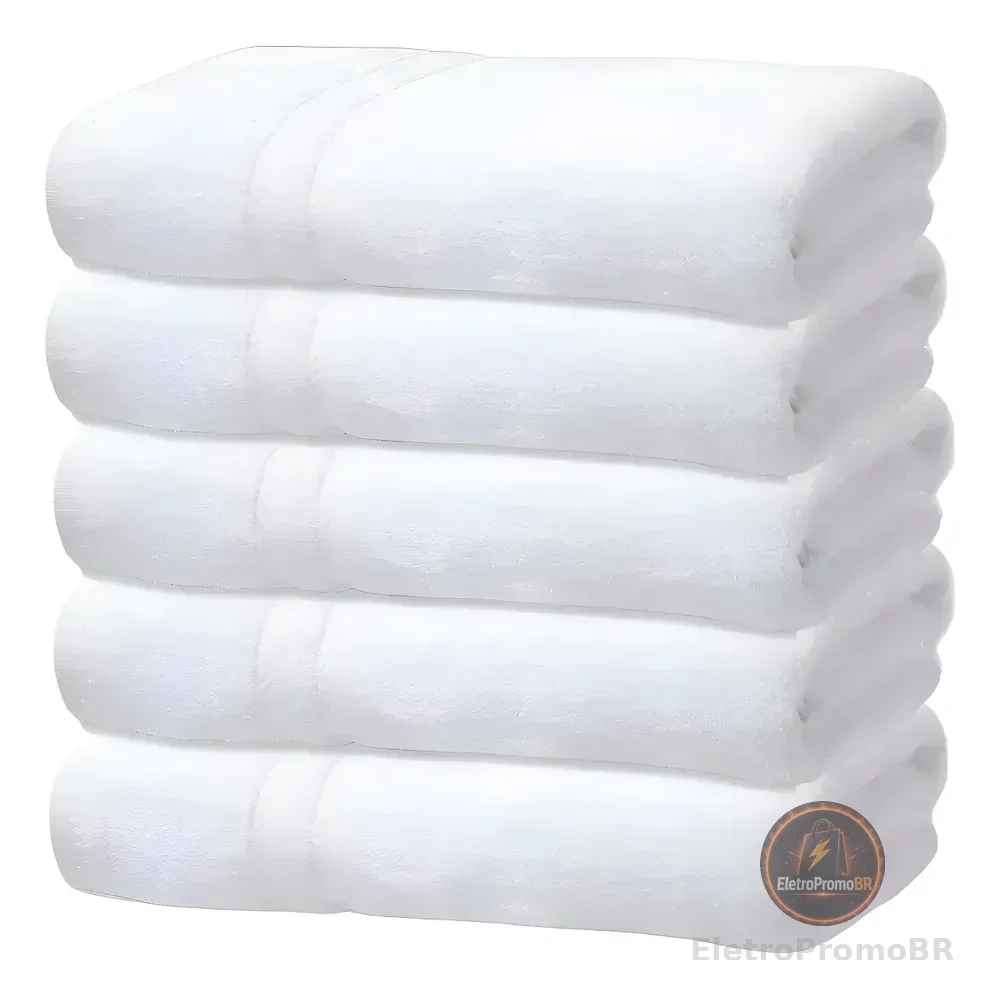 Kit 5 Toalhas Banho Gigante Grossa Hotel Luxo 75x150cm 480g Branco Hotel