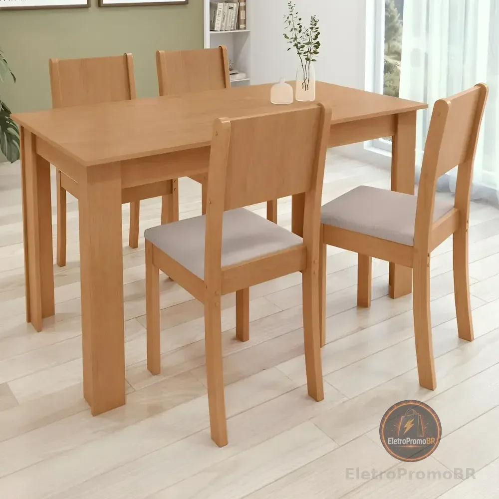 Conjunto Sala De Jantar Com 4 Cadeiras Grupo Lopas Easy Line Cor Amêndoa Amendoa Clean Liso