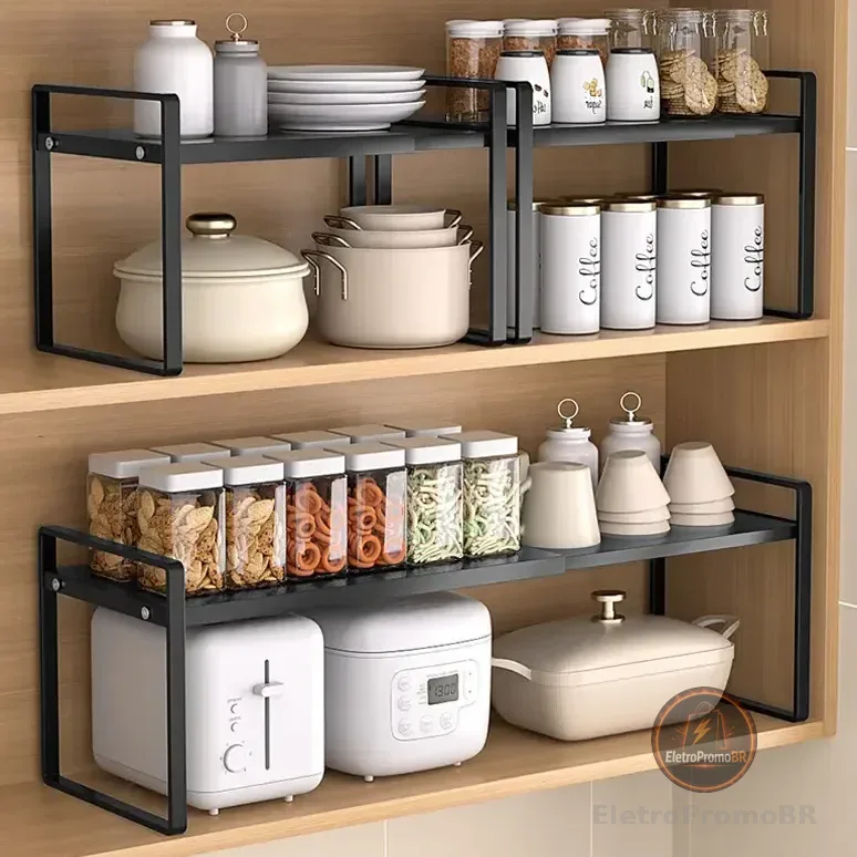 Prateleira Extensível Organizador De Armário Preto Em Metal Preto